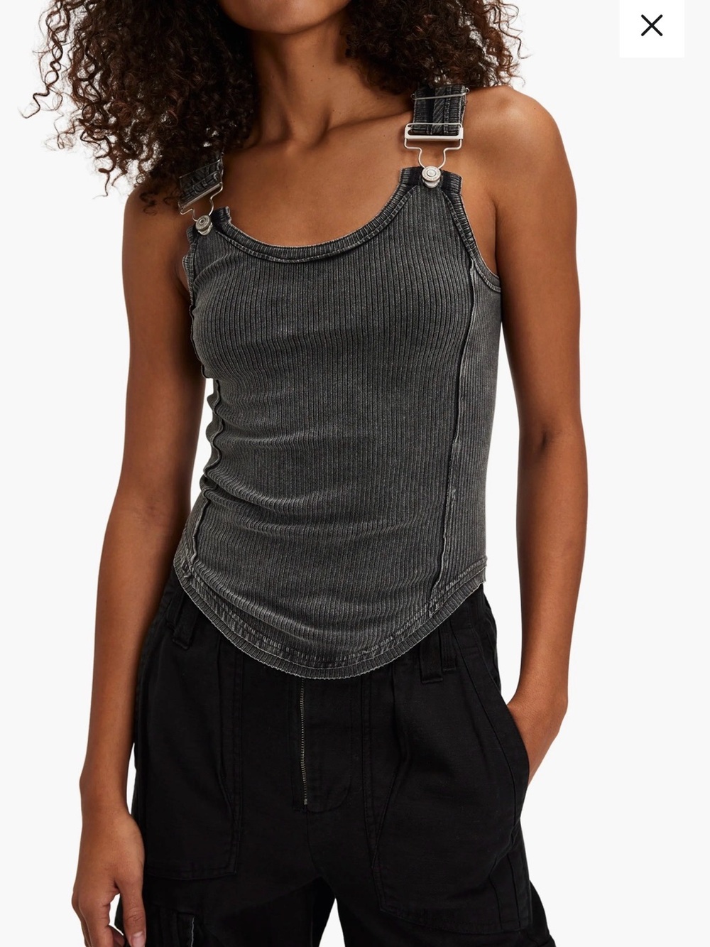 We The Free NWT Jamie Tank Washed Black Ribbed Buckle Straps